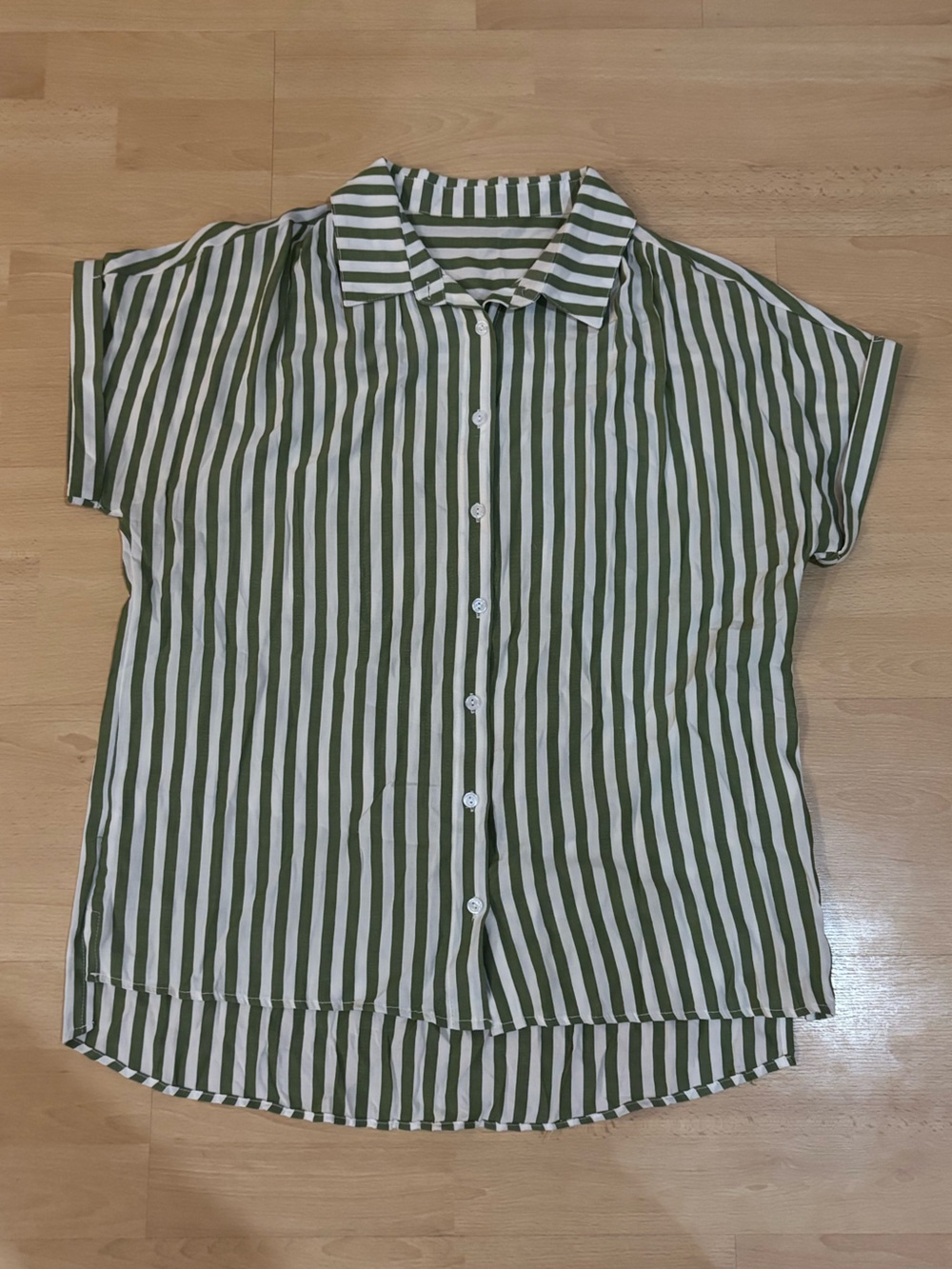 Striped Green & White Button-Front Top